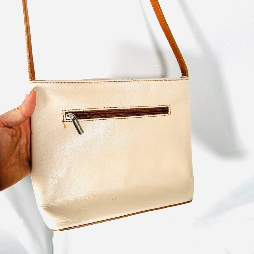 Vera Pelle Italian Leather Crossbody Cream Tan Two-Tone Minimalist Quiet Luxury - Picture 8 of 11